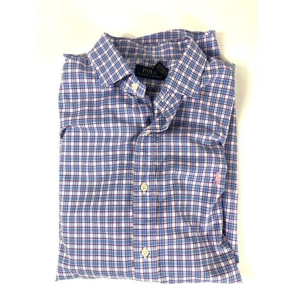 Polo Ralph Lauren Men's XL Plaid Button Down Shirt Blue Pink White 100% Cotton - Picture 2 of 8